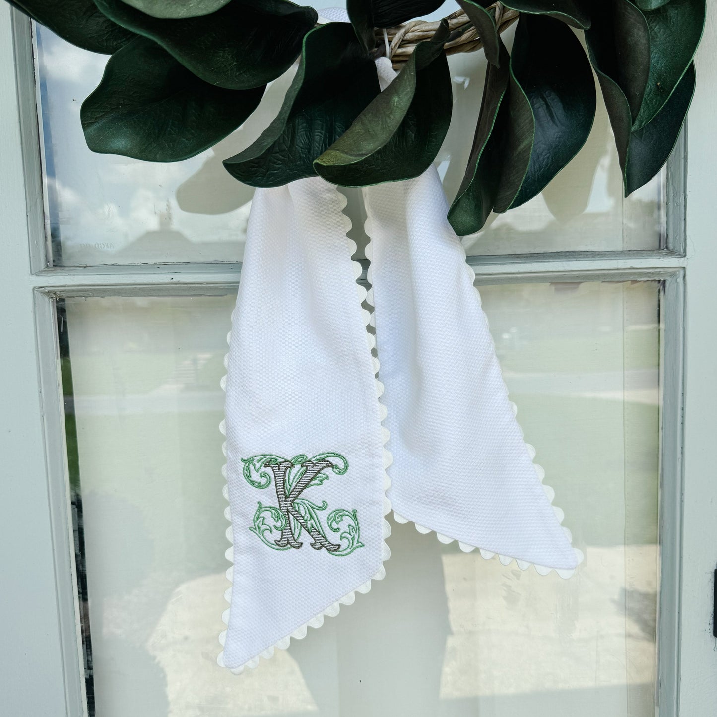 Vine Monogram Pique Trim Wreath Sash